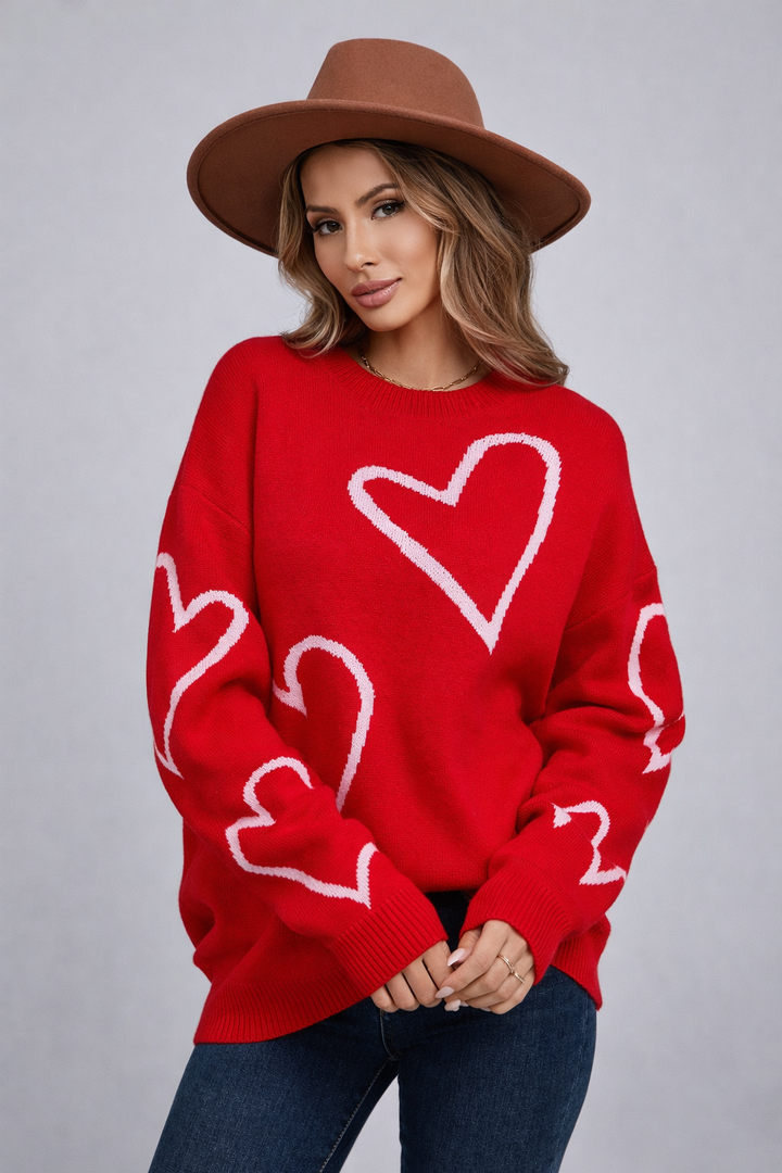 Paige | Crew Neck Heart Print Sweater for Women