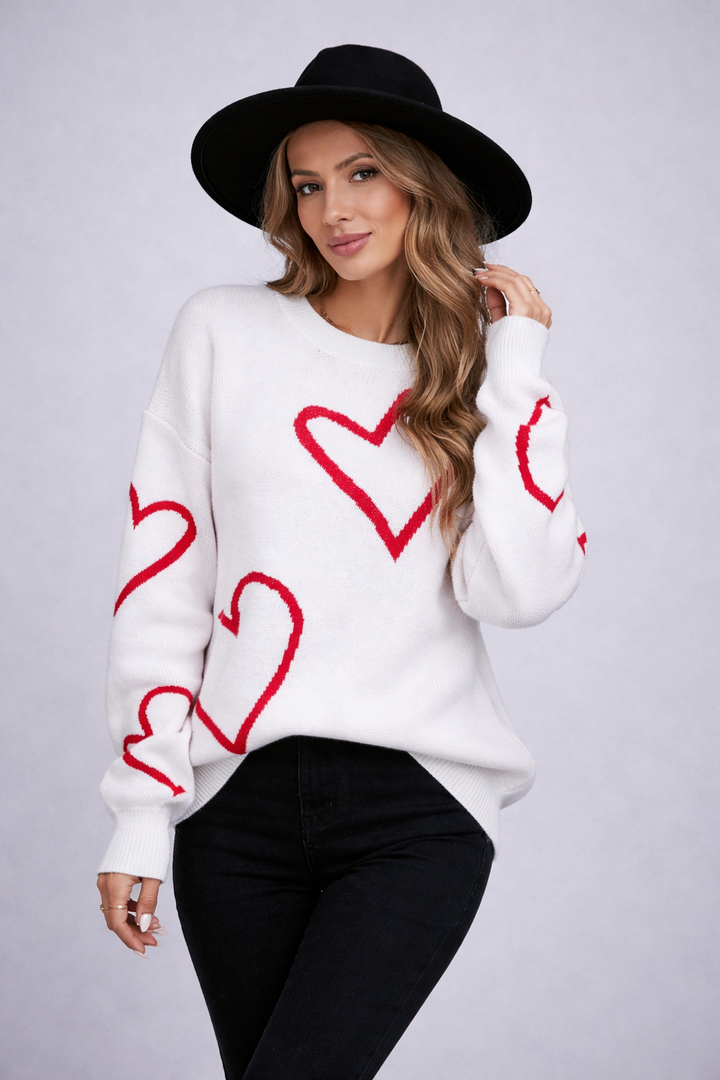 Paige | Crew Neck Heart Print Sweater for Women