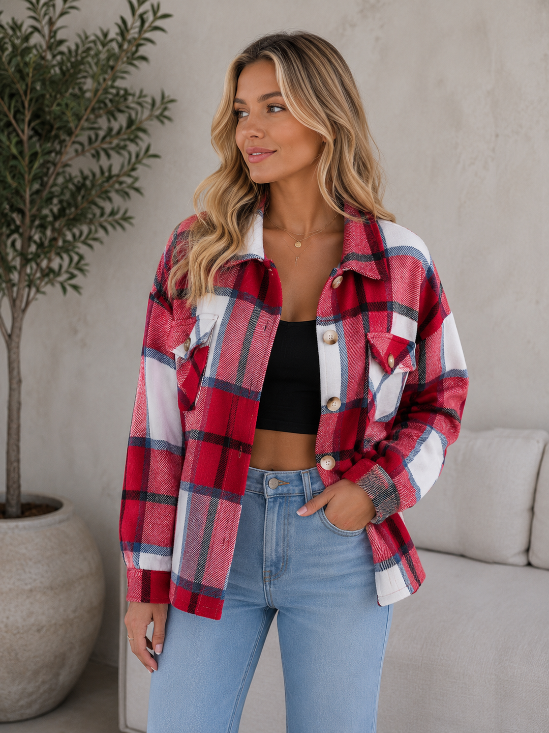 Elizabeth | Green Plaid Overshirt Jacket for Women