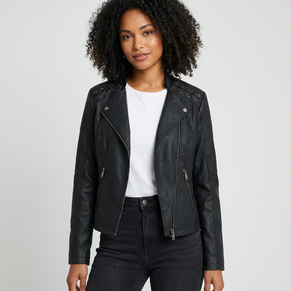 Helena | Faux Leather Moto Jacket for Women