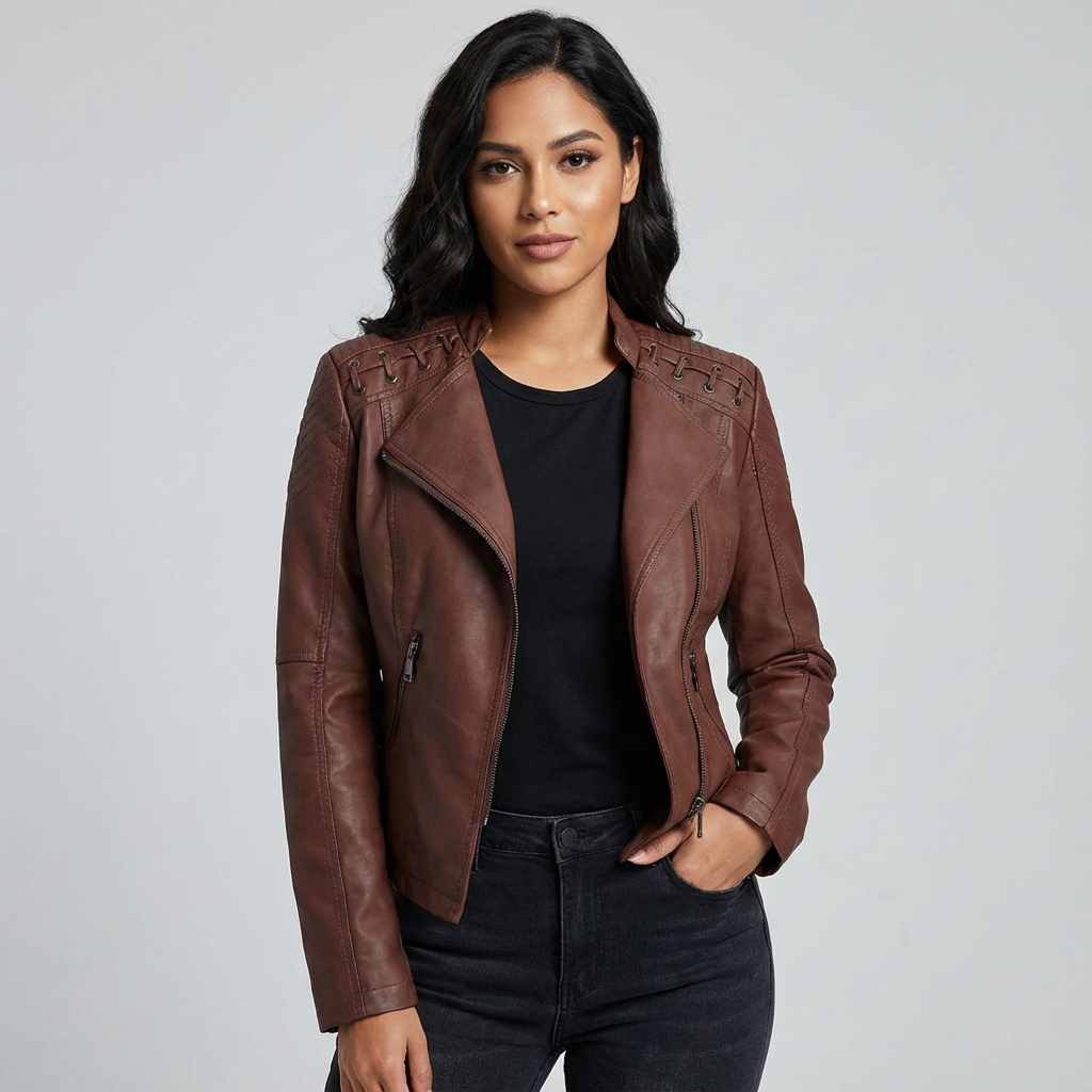 Helena | Faux Leather Moto Jacket for Women