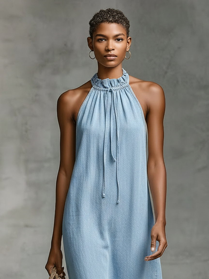 Denim Sleeveless Midi Dress For Women