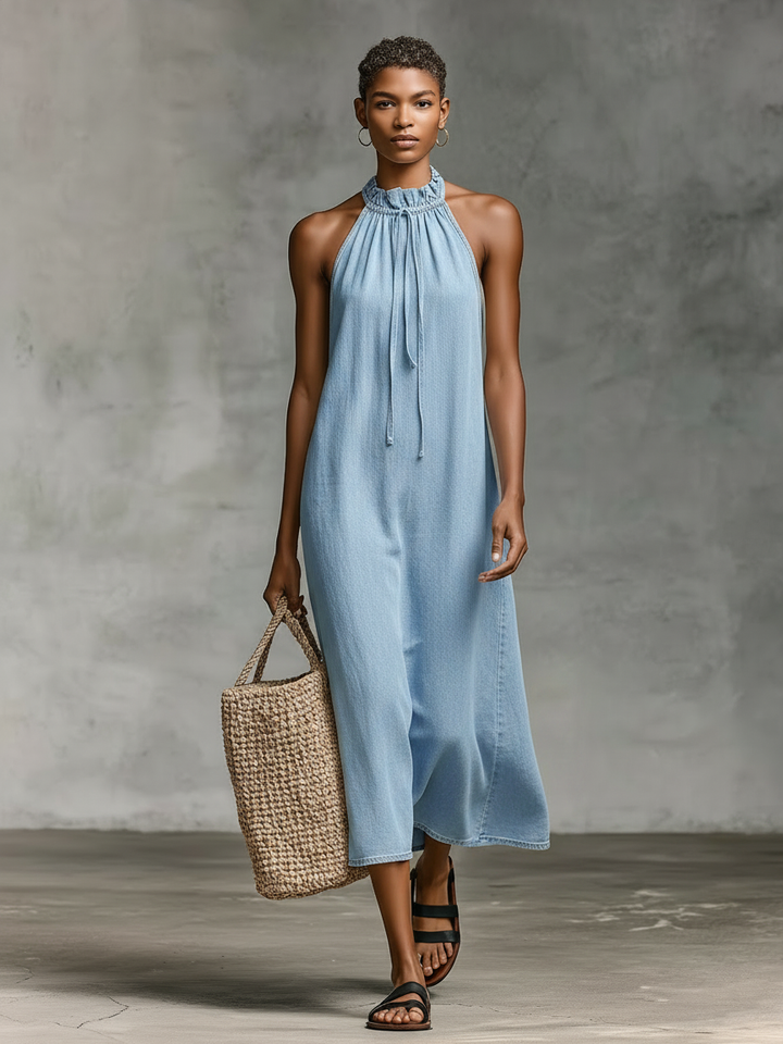 Denim Sleeveless Midi Dress For Women