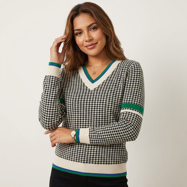 Susanna | V-Neck Houndstooth Sweater for Women
