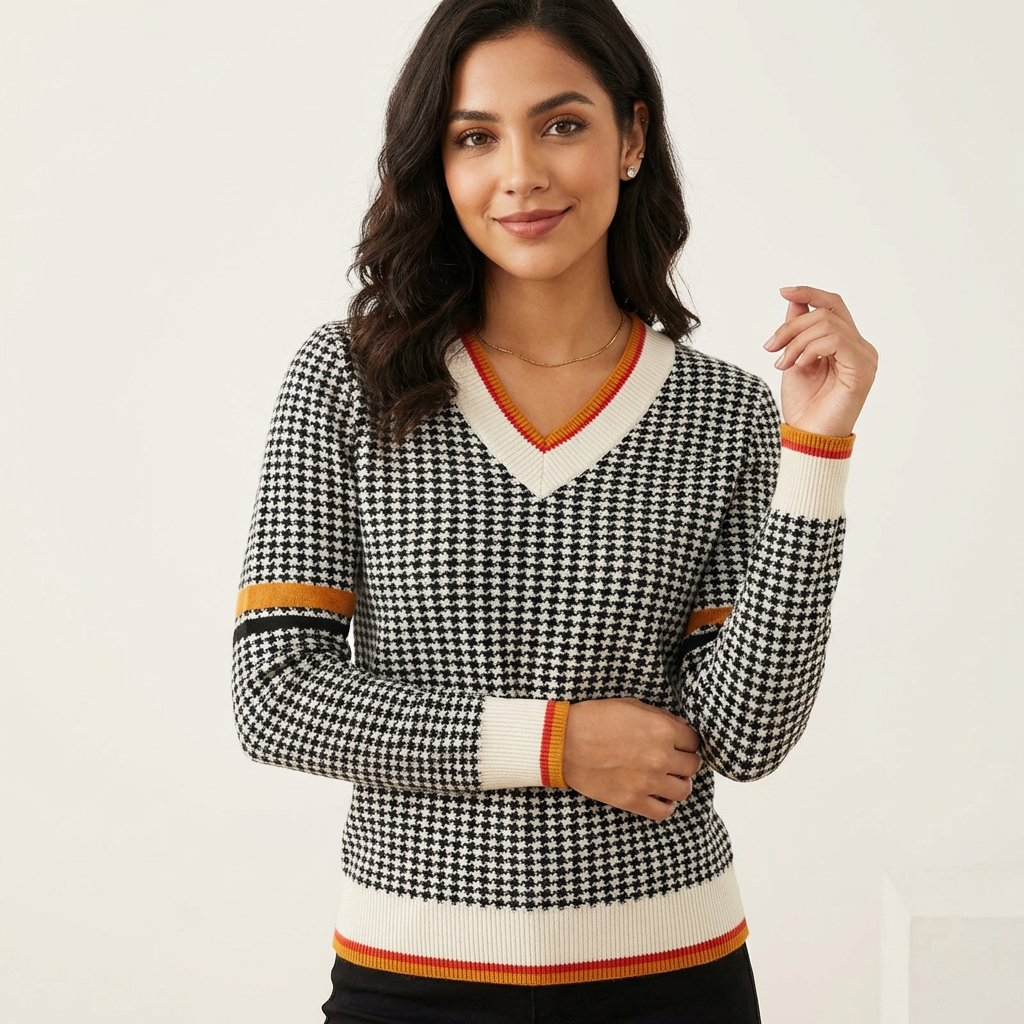 Susanna | V-Neck Houndstooth Sweater for Women