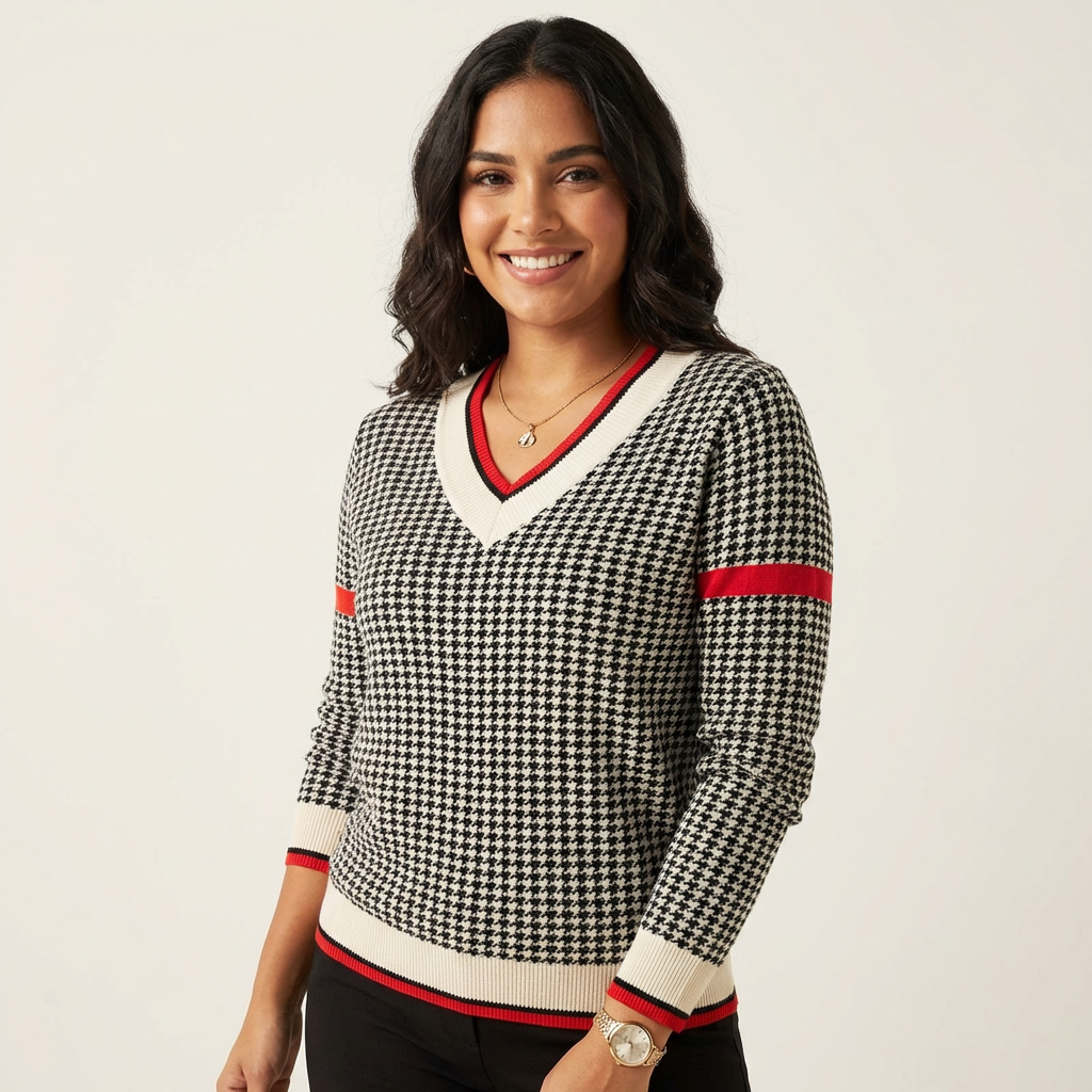 Susanna | V-Neck Houndstooth Sweater for Women