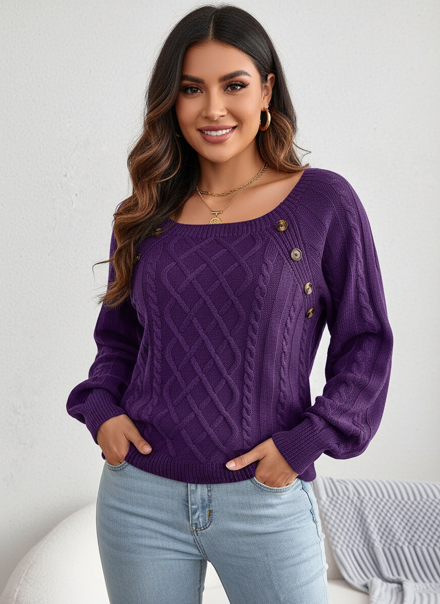 Gianna | Cable Knit Boat Neck Sweater for Women