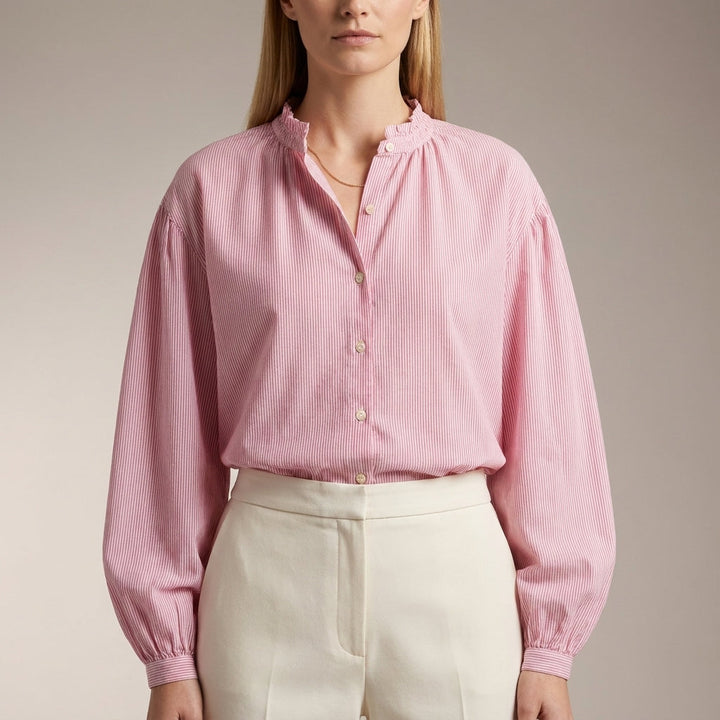 Cotton Blouse Women Vertical Stripe Lightweight Woven