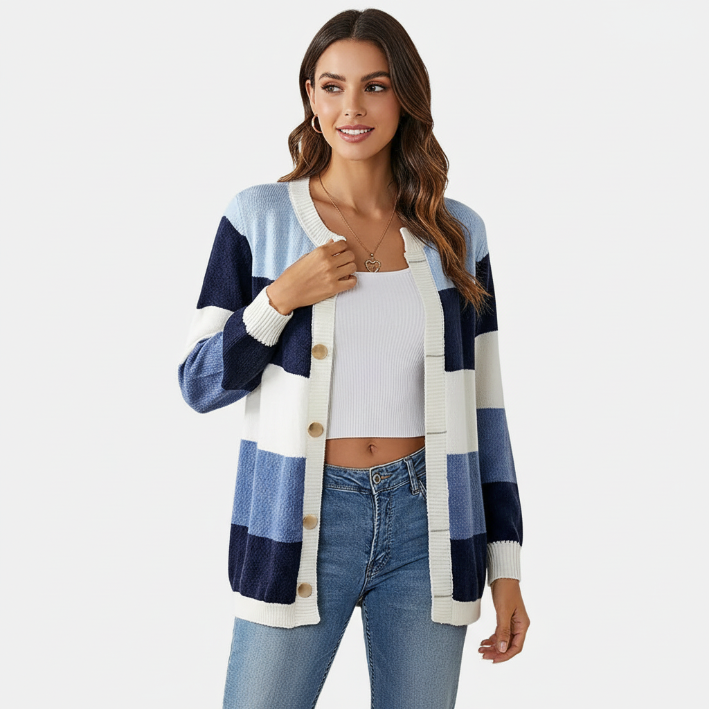 Cora | Striped Button-Front Cardigan for Women