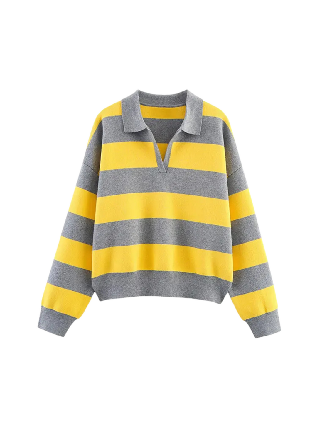 Yvonne | Striped V-Neck Knit Polo for Women