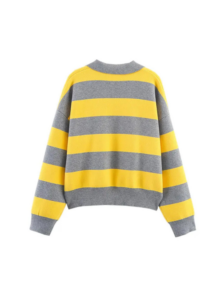 Yvonne | Striped V-Neck Knit Polo for Women