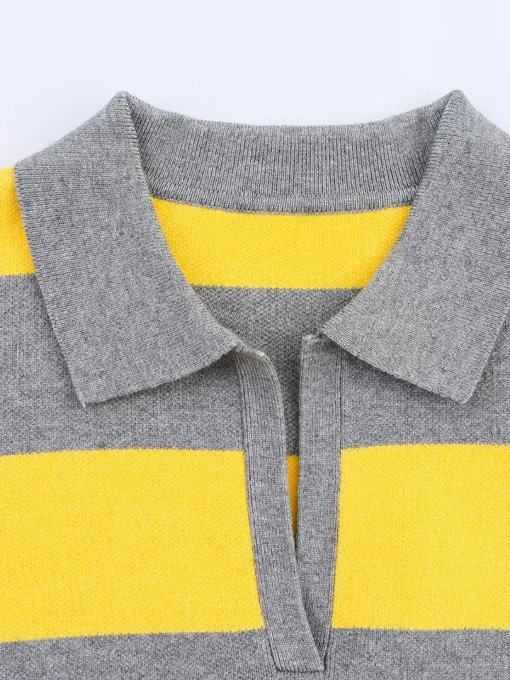 Yvonne | Striped V-Neck Knit Polo for Women