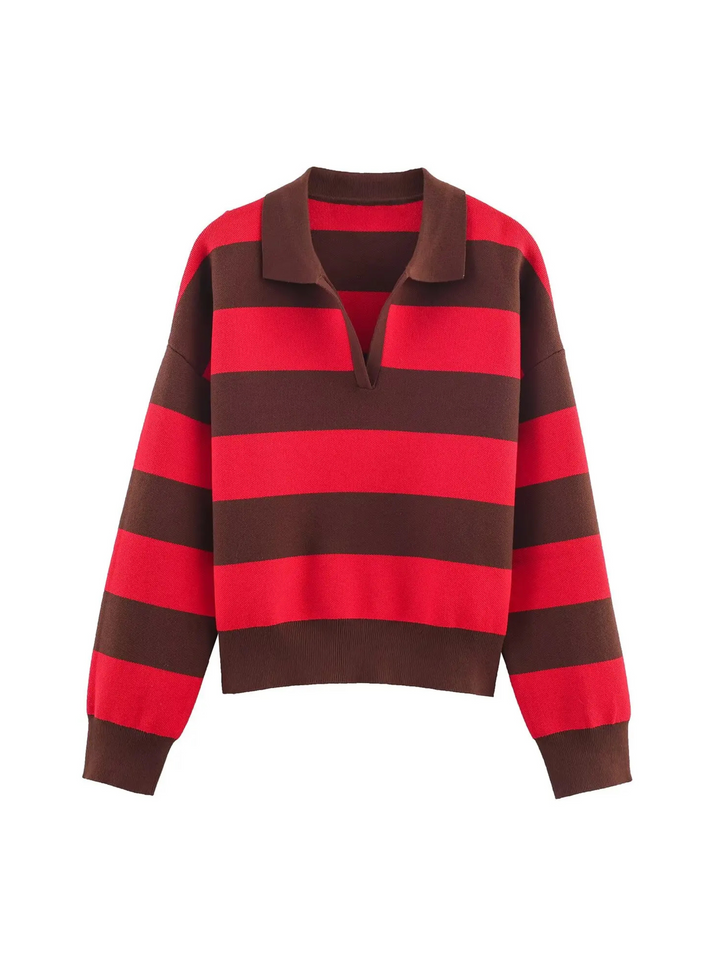Yvonne | Striped V-Neck Knit Polo for Women
