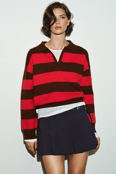 Yvonne | Striped V-Neck Knit Polo for Women