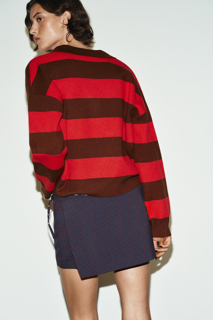 Yvonne | Striped V-Neck Knit Polo for Women