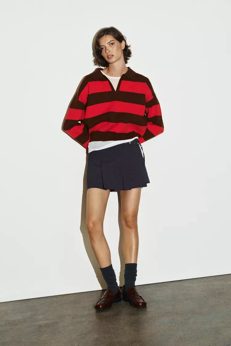 Yvonne | Striped V-Neck Knit Polo for Women