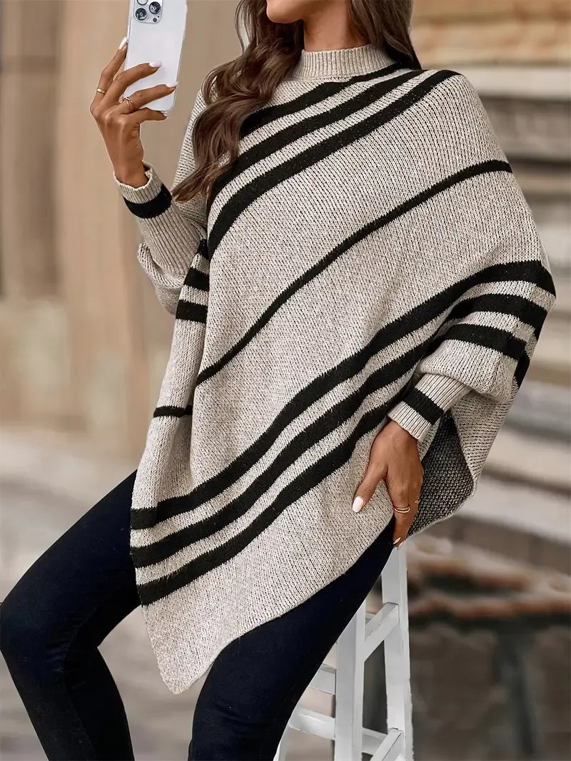 Abbie | Striped Knit Poncho for Women