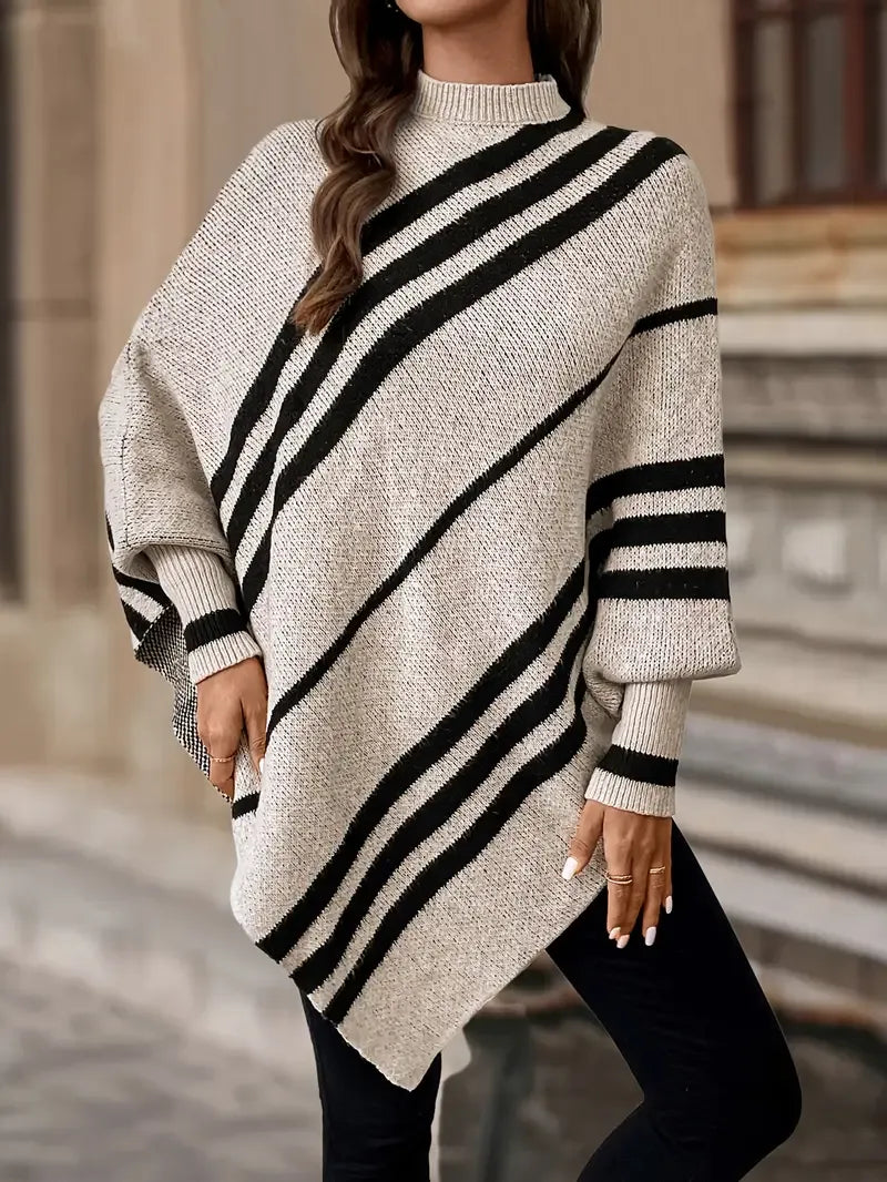 Abbie | Striped Knit Poncho for Women