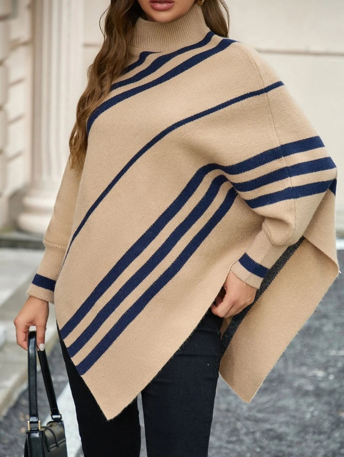 Abbie | Striped Knit Poncho for Women