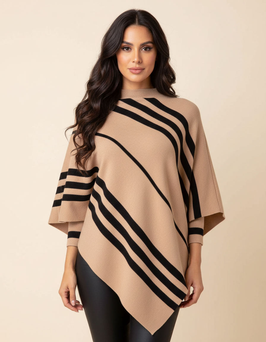Abbie | Striped Knit Poncho for Women