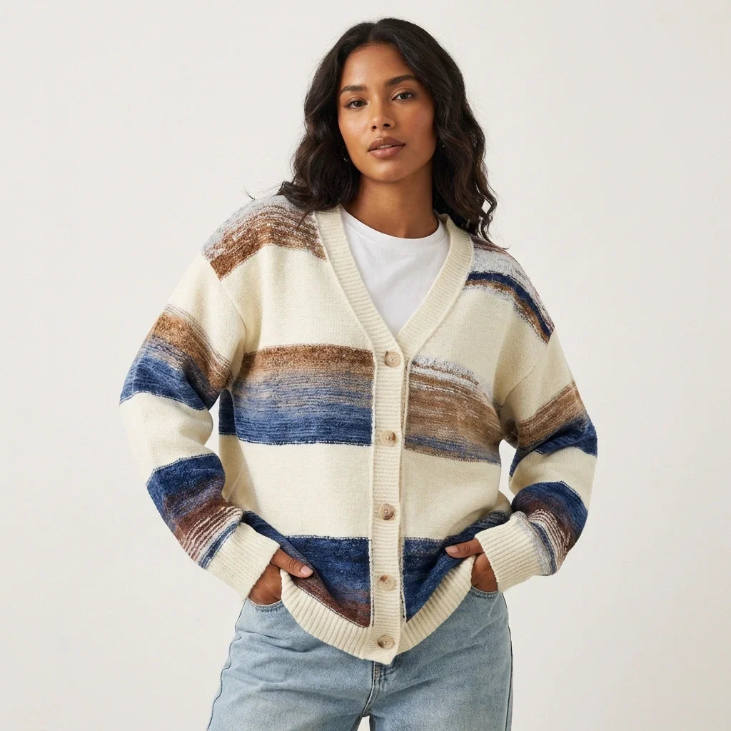 Sofia | Striped V-Neck Cardigan for Women