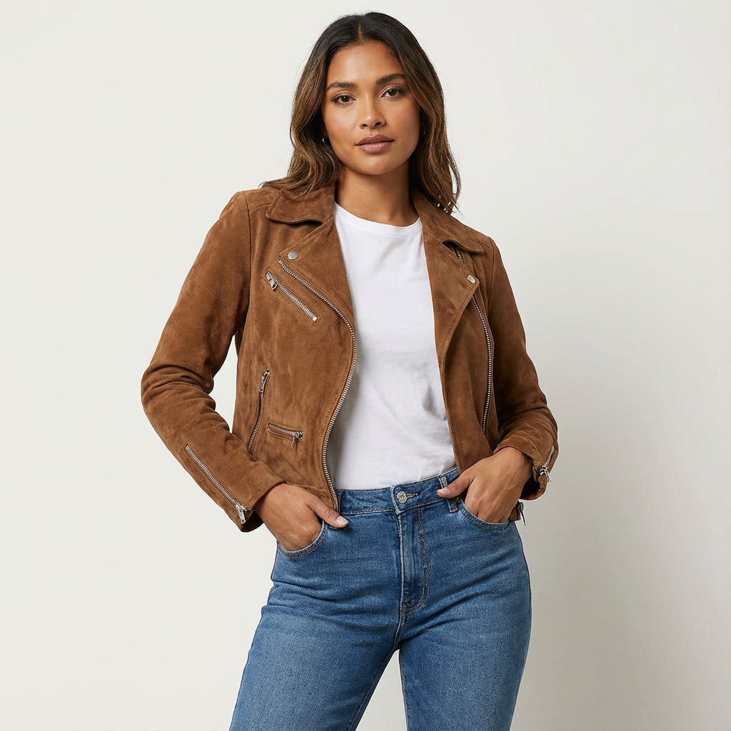 Giselle | Zip-Up Suede Moto Jacket for Women