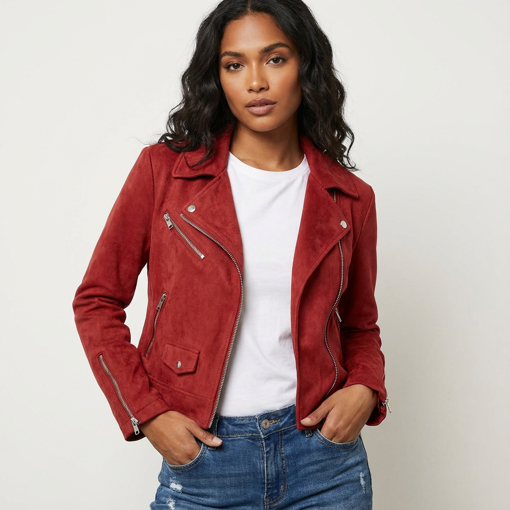Giselle | Zip-Up Suede Moto Jacket for Women
