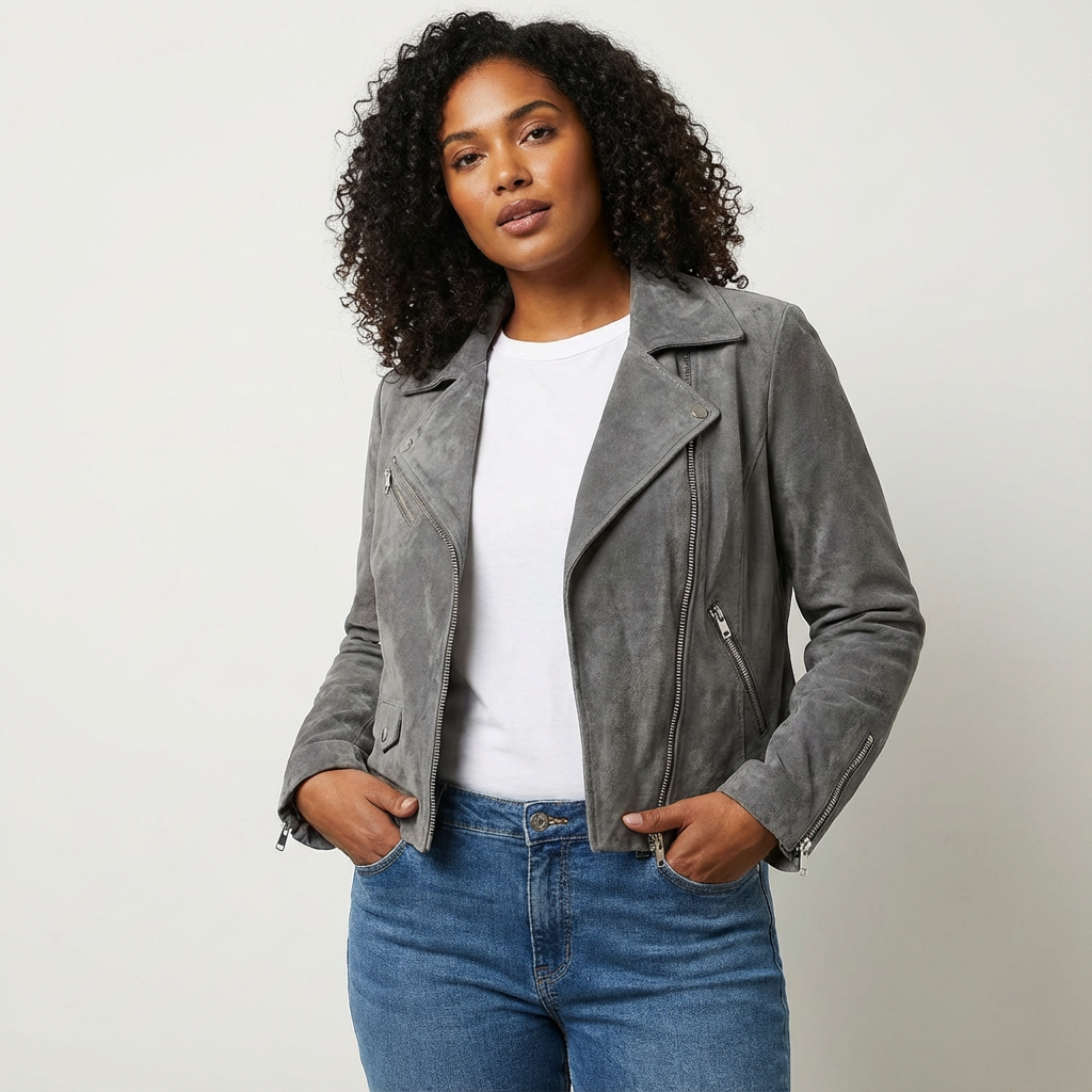 Giselle | Zip-Up Suede Moto Jacket for Women