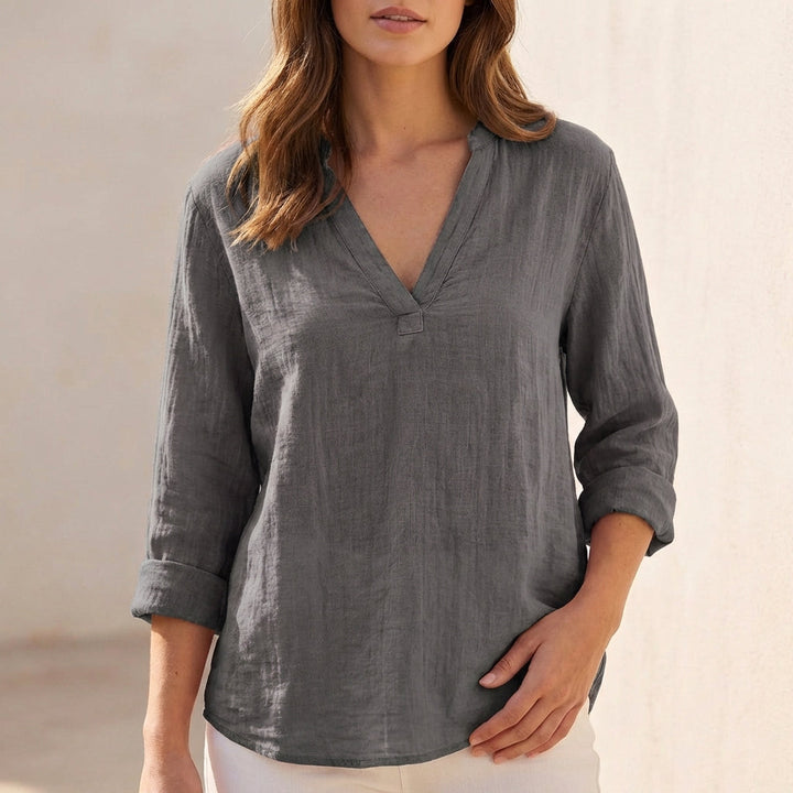 Linen Blouse Women V-Neck Pullover Lightweight Casual