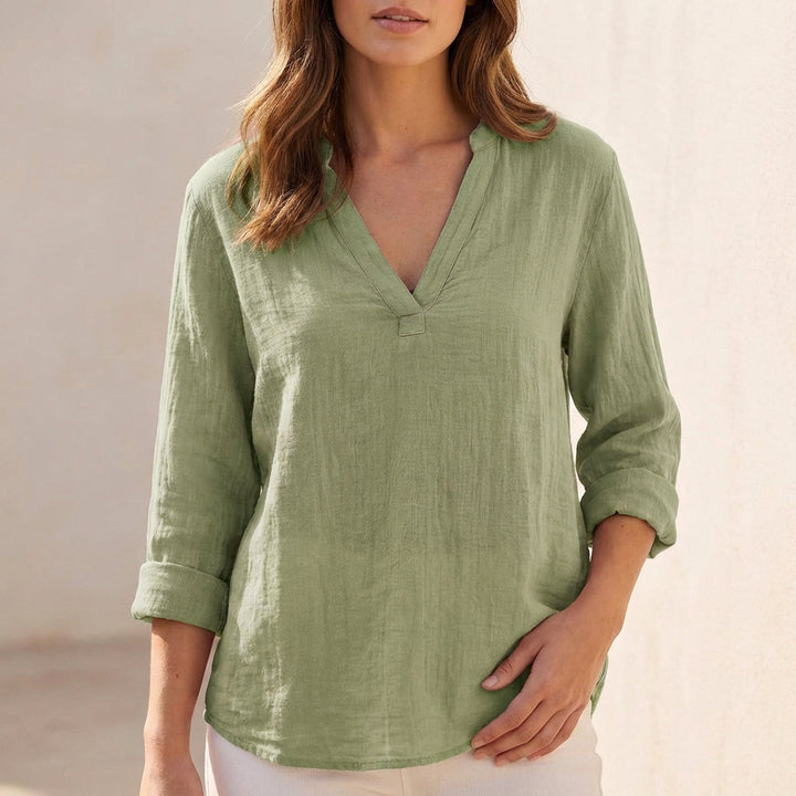 Linen Blouse Women V-Neck Pullover Lightweight Casual