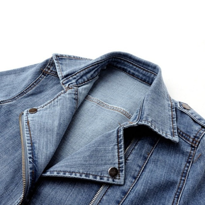 Chloe | Cropped Denim Moto Jacket for Women
