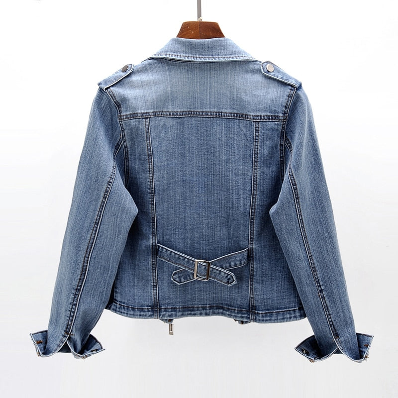 Chloe | Cropped Denim Moto Jacket for Women