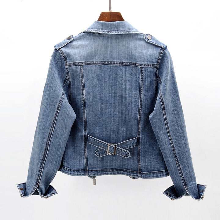 Chloe | Cropped Denim Moto Jacket for Women