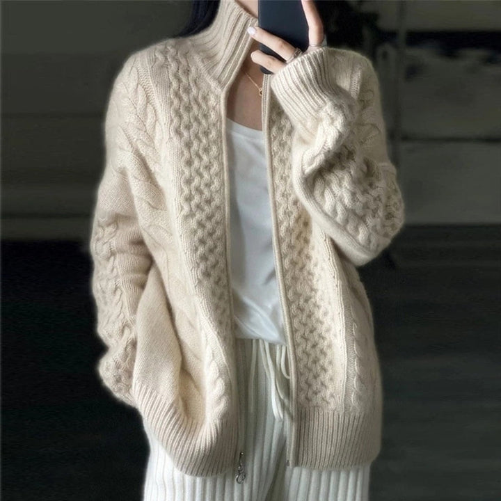Rosalind | Cable Knit High Neck Cardigan for Women