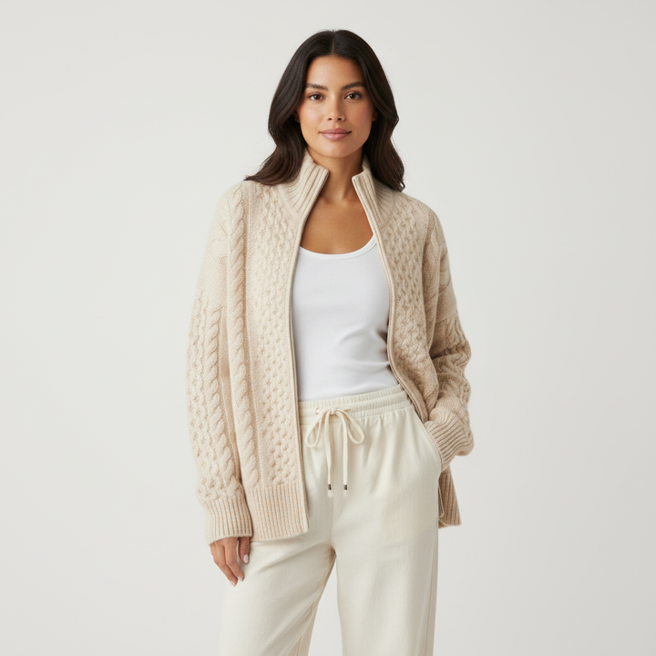 Rosalind | Cable Knit High Neck Cardigan for Women