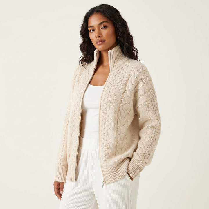 Rosalind | Cable Knit High Neck Cardigan for Women