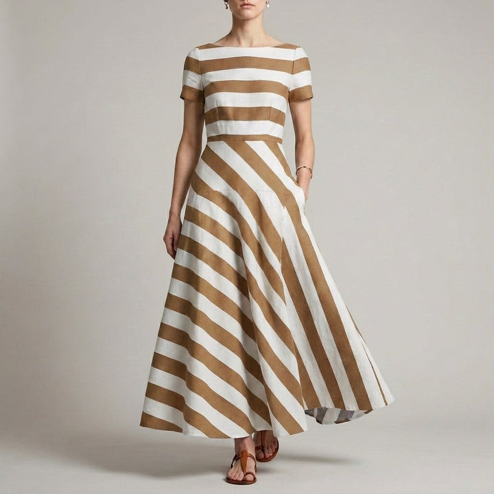 Striped Maxi Dress Women A-Line Print Pockets
