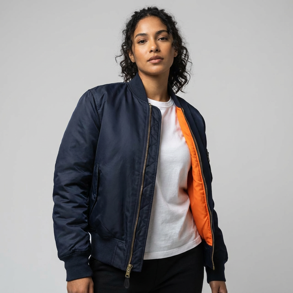 Leah | Zip-Up Satin Bomber Jacket for Women