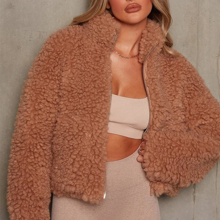 Alexandra | Cropped Zip-Up Teddy Coat for Women