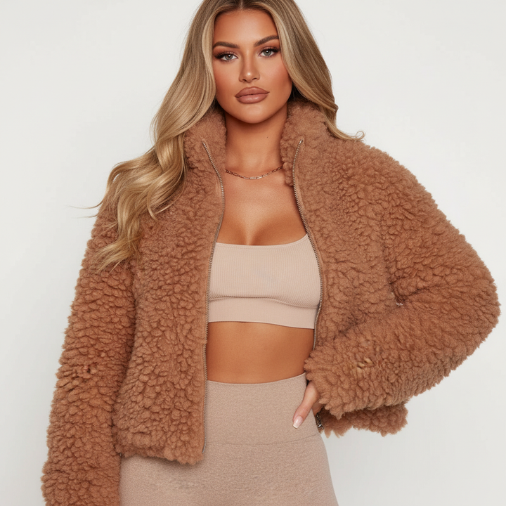 Alexandra | Cropped Zip-Up Teddy Coat for Women