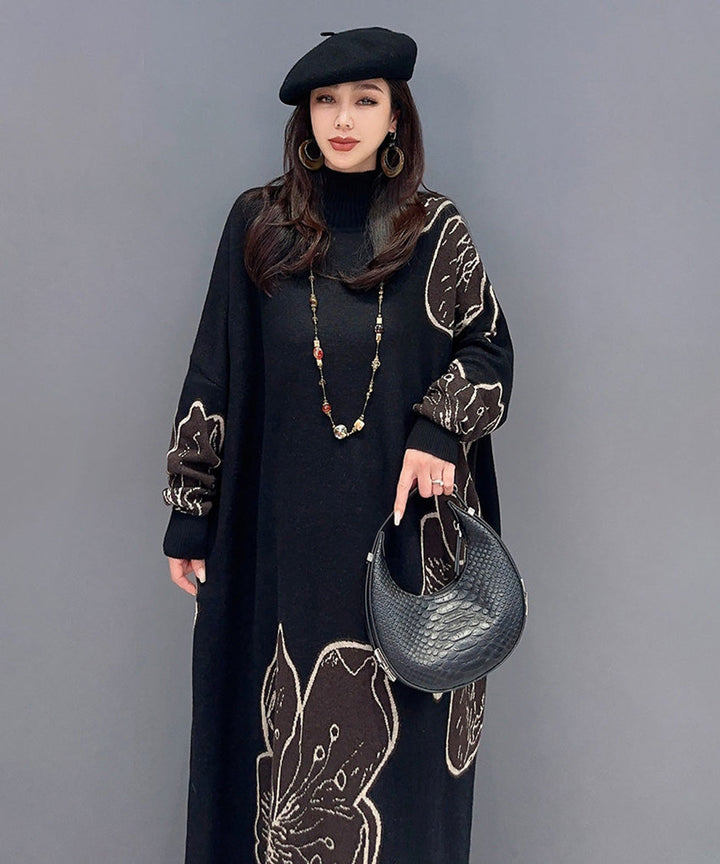 Floral Motif Knit Long Dress – White Dress