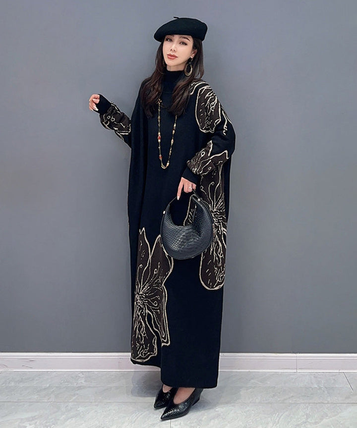 Floral Motif Knit Long Dress – White Dress