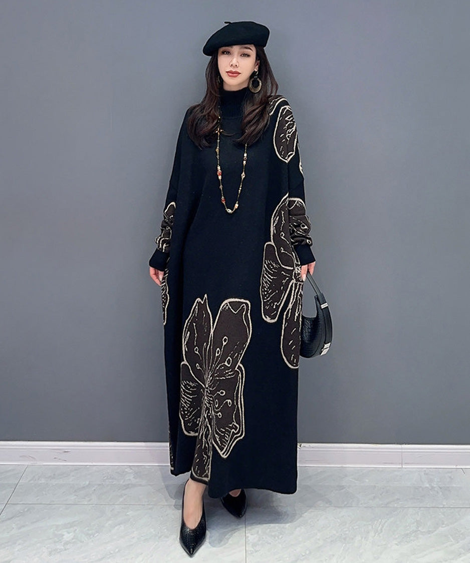 Floral Motif Knit Long Dress – White Dress
