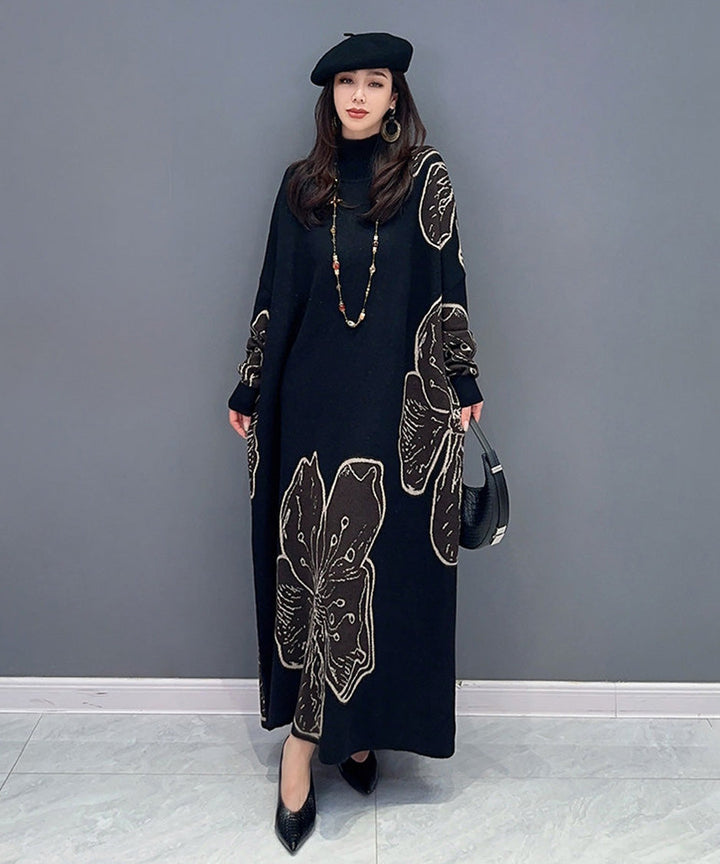 Floral Motif Knit Long Dress – White Dress