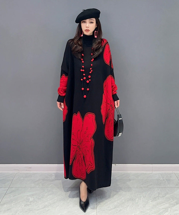 Floral Motif Knit Long Dress – White Dress