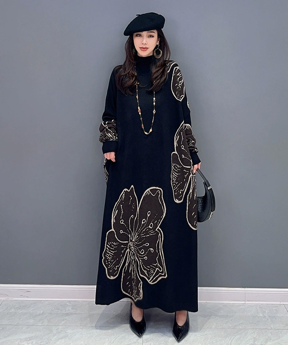 Floral Motif Knit Long Dress – White Dress