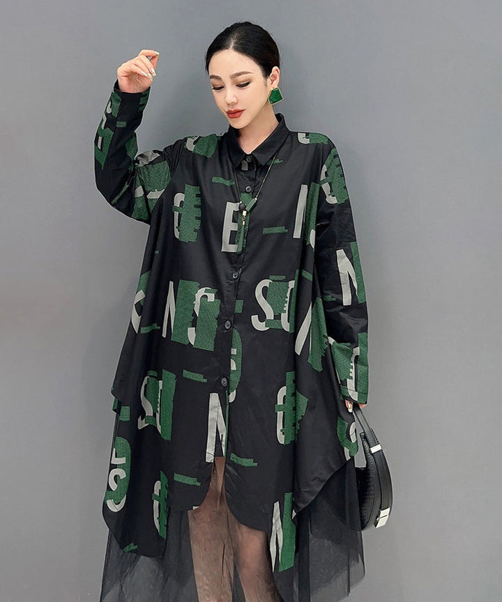 Abstract Letter Sheer Shirt Dress – White Dress