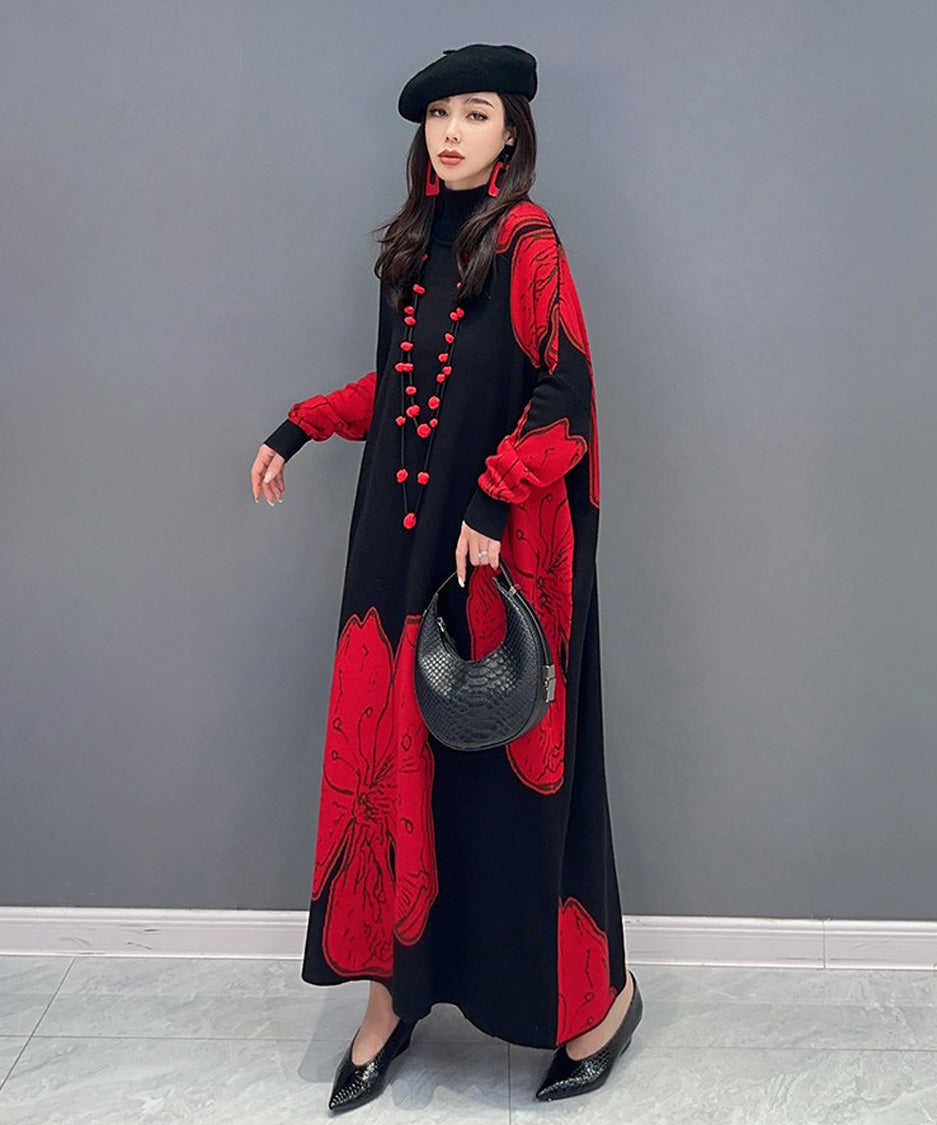 Floral Motif Knit Long Dress – White Dress
