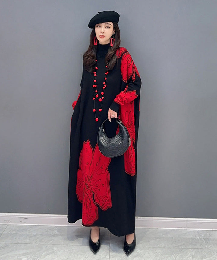 Floral Motif Knit Long Dress – White Dress
