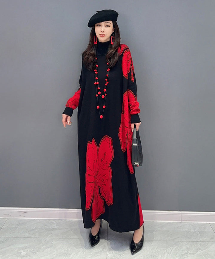 Floral Motif Knit Long Dress – White Dress